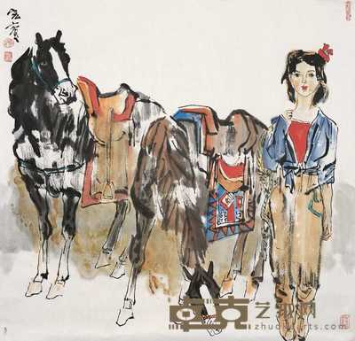 张宏宾  双马图 镜心 68×68cm